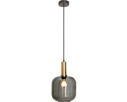 Design Hanglamp Messing met Smoke Glas voor Woonkamer, Eetkamer - Plafonniere E27 LED - Zwart Glas - 1-lichts - Zwart Transparant - 1 bol