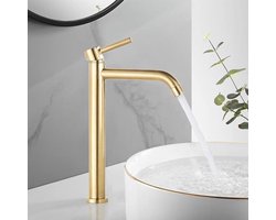 Design Keramiek Waskom wasbak wastafel wit 42 cm doorsnede met hoge gouden kraan KOOPJE.