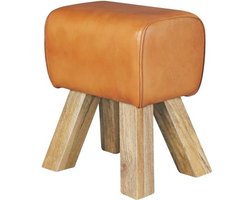 Design Krukje Leer Rechthoekig 30 x 47 x 40 cm Massief Hout Voetbankje | Multifunctioneel Meubel
