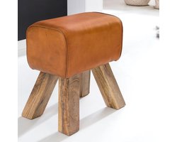 Design Krukje Leer Rechthoekig 30 x 47 x 40 cm Massief Hout Voetbankje | Multifunctioneel Meubel