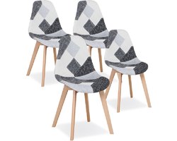 Design Kuipstoelen Set van 4 - Kuipstoel, Kuipzetel, Eetkamerstoel - Comfortabel, Stijlvol - Hout & Stof - Grijs/Zwart/Wit