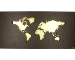 Design LED Wereldkaart wanddecoratie met verlichting - 60 x 30 cm - Bruin goud metaal
