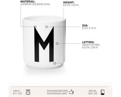 Design Letters Wit Koffiemok (A-Z) | Stijlvolle premium porseleinen koffiecups | Gebruik de coffee mug als cappuccinokop | Perfect cadeau voor dames, heren | Verjaardagscadeau | 250 Ml