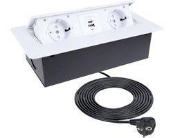 Design Light Kombibox - Stekkerdoos - 2 stopcontacten - stekkerdoos met usb A & C - Inbouw Stekkerblok met 3 meter kabel - Wit