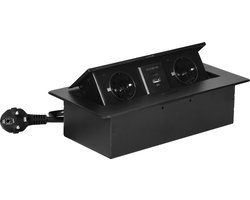 Design Light Kombibox - Stekkerdoos - 2 stopcontacten - USB A en C - Inbouw Stekkerblok met 1.5 meter kabel - Zwart