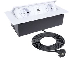 Design Light Kombibox - Stekkerdoos - 2 stopcontacten - USB A en USB C - Inbouw Stekkerblok met 1.5 meter kabel - Wit