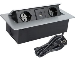 Design Light Kombibox - Stekkerdoos - 2 stopcontacten - USB A en USB C - Inbouw Stekkerblok met 1.5 meter kabel - Zilver