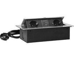 Design Light Kombibox - Stekkerdoos - 2 stopcontacten - USB-A en USB-C - Inbouw Stekkerblok met 3 meter kabel - Aluminium