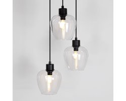 Design mat zwarte hanglamp met transparant glas 3-lichts - Stockton