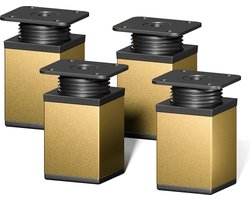 Design meubelpoten - set van 4 - in hoogte verstelbaar - Vierkant profiel 40 x 40 mm - Kleur goud - Hoogte 60 mm (+ 20 mm) - Inclusief houtschroeven