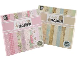 Design Papier Hobby 2pcs - Scrapbook Papier Vintage & Bloemen Thema - 100 Vellen per set - 200 grams en 80 grams - Formaat 20 x 20 CM - 10 x 10 Designs per set