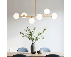 Design plafondlamp goud met melkwit glas, 6-licht - Aster