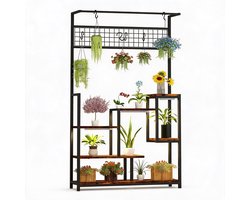Design Plantenrek met LED Verlichting – Houten Bloemenstandaard met Groeilicht – Tafelmode Plantentafel voor Binnen – Tiger Wood – Modern Interieur
