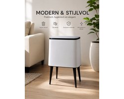 Design Prullenbak op Poten met Deksel – Moderne Afvalbak – Wit met Zwarte Accenten