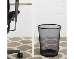Design Ronde Prullenbak voor Kantoor - Papierbak - Mesh - Metaal - Papiermand - Prullenmand voor onder Bureau - Zwart