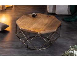 Design salontafel DIAMOND 70cm natuurlijk mangohout massief messing ijzeren frame - 40391