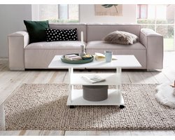 Design salontafel WL5.738 95 x 51 x 54,5 cm Wit Draaibaar met wielen | Salontafel Koffietafel | Salontafel Salontafel | Salontafel met opbergruimte