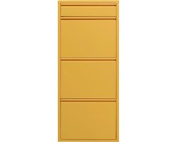 Design schoenenkast Caruso 3+1, geel, smal, ruimtebesparend, 119 x 50 x 15 cm, met sleutelvak, schoenenkast, staal, met ruimte voor 6 paar schoenen, hal