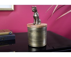 Design Tin PANTHER 20cm Goud Natuurlijk Mango Hout Panter Figuur Metaal Decoratie - 44485