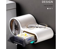 Design Toiletrolhouder met Lade & Leg plankje - Zonder boren - Hangende toiletpapierhouder - Toilet Wc rol houder