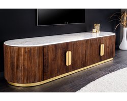 Design TV-bord GATSBY 170 cm Bruin Goud Mangohout Wit Marmeren Blad Lowboard - 45828