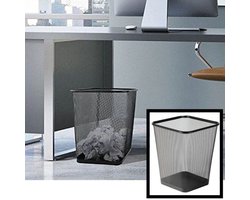 Design Vierkant Prullenbak voor Kantoor - Papierbak - Mesh Metaal - Papiermand - Prullenmand voor onder Bureau - Zwart