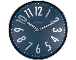 Design wandklok - 40cm - Stille klok - Blauw met zilver - NeXtime Alchemy