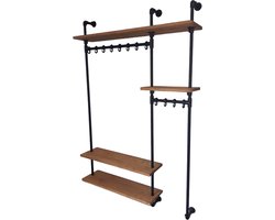 Design85 Wandkapstok Fonkeling – Industrieel – 140 cm – 12 Haken & Planken