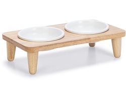 Designed by Lotte Dinerset Djeha - Voerbak kat - Drinkbak kat - Hout - 2 x 250 ml