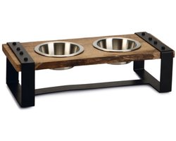 Designed by Lotte Karinto - Dinerset Hond - Voerbak Hond - Drinkbak Hond - Hout/metaal - 2 x 350 ML - Size S -