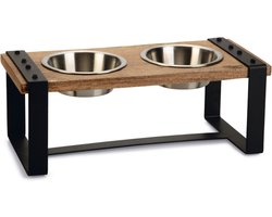Designed by Lotte Karinto Voerbak Hond - Dinerset - Eetbak/Drinkbak Hond - Hout/metaal - 2x650ml - Size M