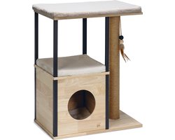 Designed by Lotte Krabpaal Nala - Katten krabpaal - 3 ligplekken - Met huisje - Hout/Jute - 65-40-82 cm