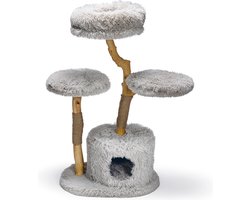 Designed By Lotte Krabpaal voor katten Ziza - Kattenboom - Hout - 4 ligplekken - Grijs - 60x45x100cm