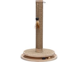 Designed by Lotte Krabpaal Zavi - Kattenkrabpaal - Incl speelballetjes + touw - Hout - 39,5-39,5-62 cm