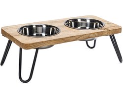 Designed by Lotte Linga – Dinerset Kat – Voerbak Kat - Drinkbak Kat - Hout/metaal – incl. 2 bakjes