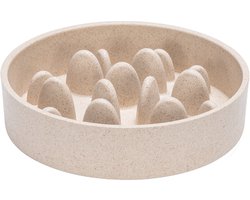 Designed by Lotte Pom Antischrokbak Kat - Slowfeeder kat - Voerbak - Vaatwasserbestendig - Bamboe - Beige - 410 ml