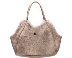 Designed by Lotte Tebby Draagtas Hond - Hondentas - Voor kleine honden - Teddy-stof - Beige - 43x18x35 cm