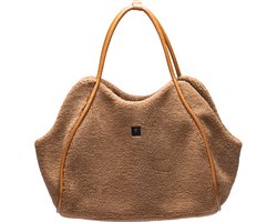 Designed by Lotte Tebby Draagtas Hond - Hondentas - Voor kleine honden - Teddy-stof - Cognac - 43x18x35 cm