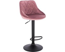 Designer Barkruk Berlo - Met rugleuning - Stevig - Ergonomische barstoel - Velvet - Zithoogte 60 - 82cm - Roze - Set van 1 - Keuken en bar - In hoogte verstelbaar
