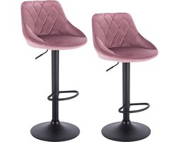 Designer Barkruk Berlo - Met rugleuning - Stevig - Ergonomische barstoel - Velvet - Zithoogte 60 - 82cm - Roze - Set van 2 - Keuken en bar - In hoogte verstelbaar