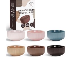 Designer Mueslikommen - Set van 6 schalen 750 ml - voor muesli soepen ramen bowls - aardkleuren