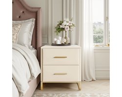 Designer nachtkastje - 2-delige set - fluwelen stof - met gouden frame en handgrepen - bijzettafel voor in de woonkamer - multifunctionele opbergmeubel