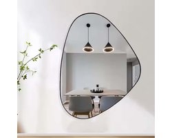 Designer Spiegel 49 x 76,2 cm - Organische Vorm - Asymmetrisch - Blikvanger - Onregelmatig wandspiegel - Woondecoratie - Ovaal - Groot - Modern - Interieur -Toilet - Hal - Woonkamer - Slaapkamer - Industrieel - Zwart - Staal - Metaal - ijzer