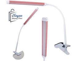 DESK LAMP 24 LED USB SCHADUWLOOS – 2 LICHTKLEUREN – MET KLEM – bureaulamp led–bureau lamp –bureaulamp met klem –bureaulampen –bureaulamp oplaadbaar – bureaulamp met cosmetische clip– wit met roze accenten–wit en roze– 19475