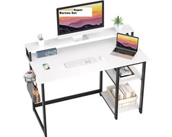 Desk with Monitor Stand, Height Adjustable, Computer Desk with Storage Bag, PC Table with Headphone Holder, Small Office Table for Home Office (100 x 50 x 74 cm, White)