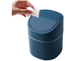 Desktop Afvalbak - 2L - Kleine Tafelafvalbak met Deksel - Mini Prullenbak voor Slaapkamers en Bureaus - Blauw