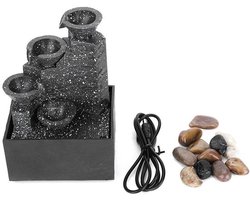 Desktop USB Water Fountain Ornament, Tafel Fontein, Binnen Kantoor Tafel Decoratie met Stenen en Decoratieve LED Lichten, voor Thuis, Kantoor, Slaapkamer, Bureau, Decor