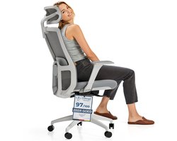 Desktronic SitOne Ergonomische Bureaustoel - Bureaustoelen voor volwassenen - Bureau stoel voor kantoor, gaming - 4D lendensteun systeem - Armleuningen 4D - Rugleuning 98° tot 135° - heeft BIFMA en .IGR ergonomiecertificering - Grijs