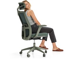 Desktronic SitOne Ergonomische Bureaustoel - Bureaustoelen voor volwassenen - Bureau stoel voor kantoor, gaming - 4D lendensteun systeem - Armleuningen 4D - Rugleuning 98° tot 135° - heeft BIFMA en .IGR ergonomiecertificering - Groen