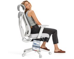 Desktronic SitPro Ergonomische Bureaustoel - Bureaustoelen voor volwassenen - Bureau stoel voor kantoor, gaming - 5D lendensteunsysteem - Armleuningen 4D - Rugleuning 90° tot 135° - heeft BIFMA en .IGR ergonomiecertificering - Grijs